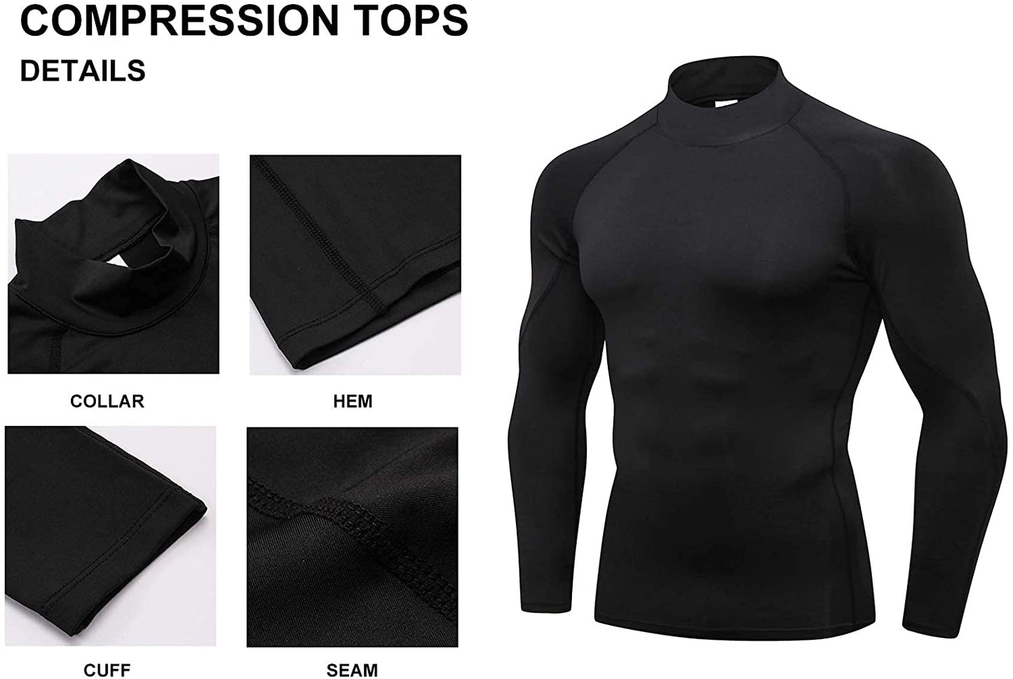 Men Mock Turtleneck Compression Shirt Long Sleeve Football Undershirt Male Sports Running Base Layer Workout Tops LANBAOSI