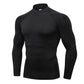 Men Mock Turtleneck Compression Shirt Long Sleeve Football Undershirt Male Sports Running Base Layer Workout Tops LANBAOSI