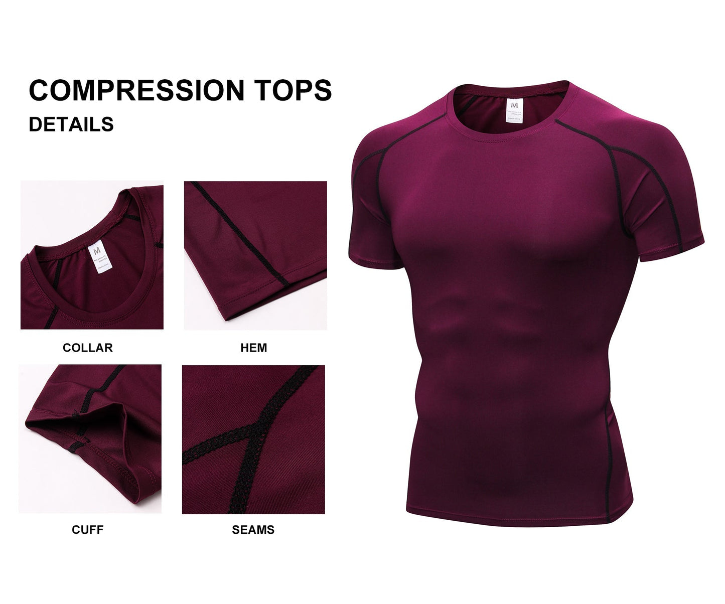 Men Short Sleeve Compression Workout Base layer T-shirt Breathable Lightweight Quick-Drying Active Tops Shirt LANBAOSI