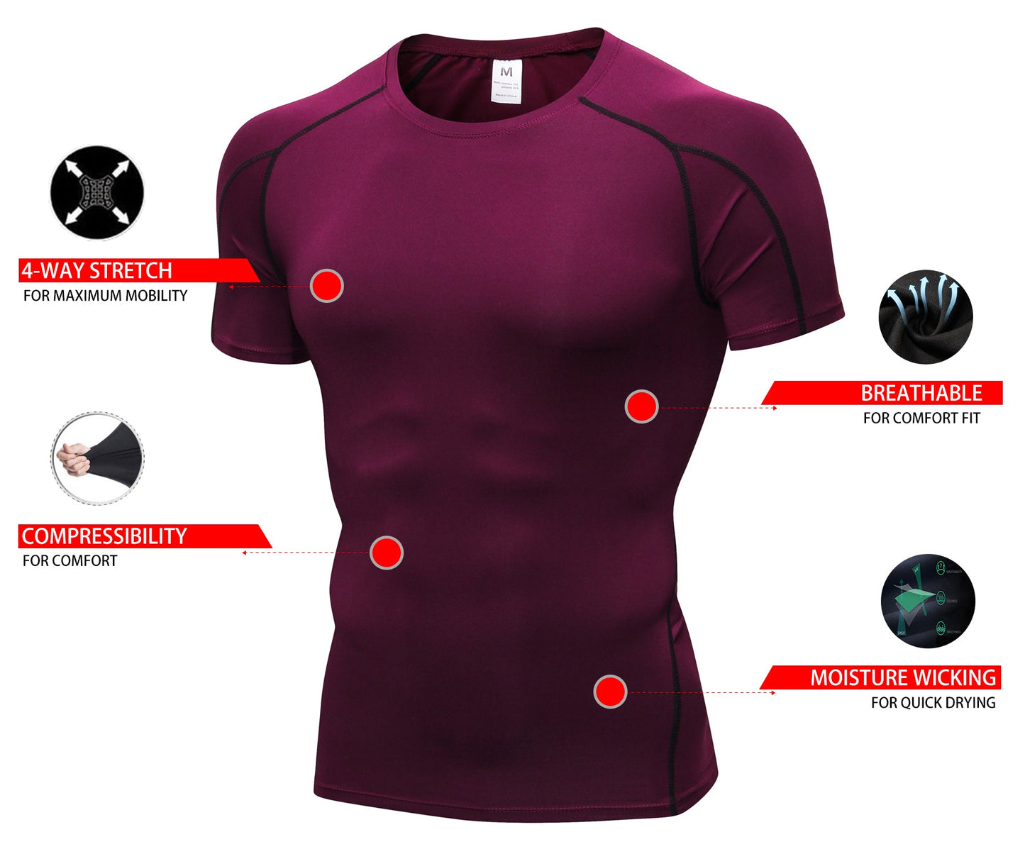 Men Short Sleeve Compression Workout Base layer T-shirt Breathable Lightweight Quick-Drying Active Tops Shirt LANBAOSI