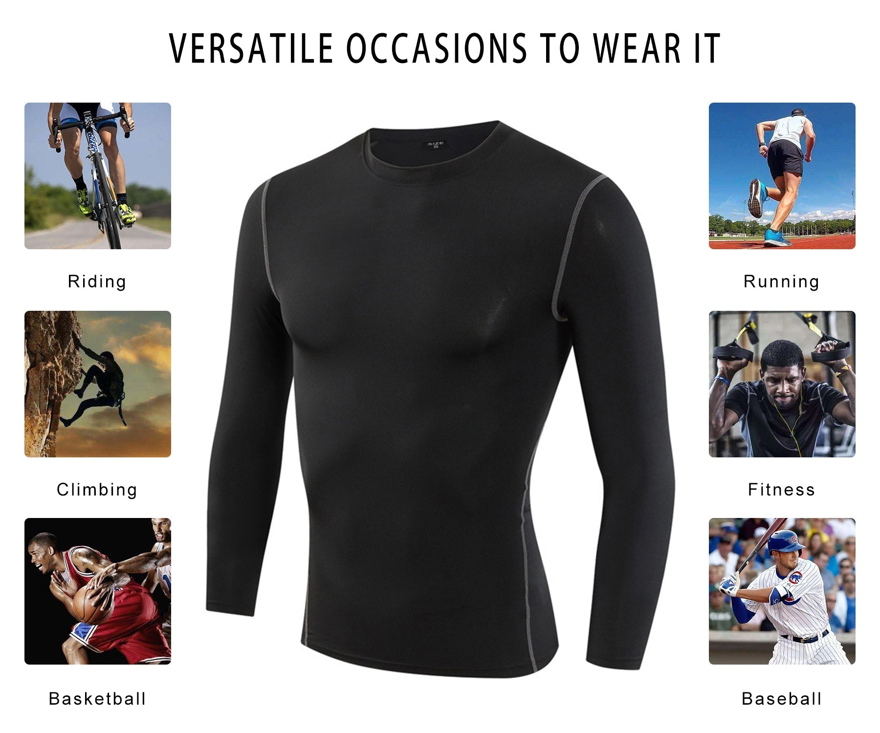 Men's Compression Shirts Long Sleeve Workout Dry Fit T Shirt Athletic  Baselayers Running Shirts for Men, Black