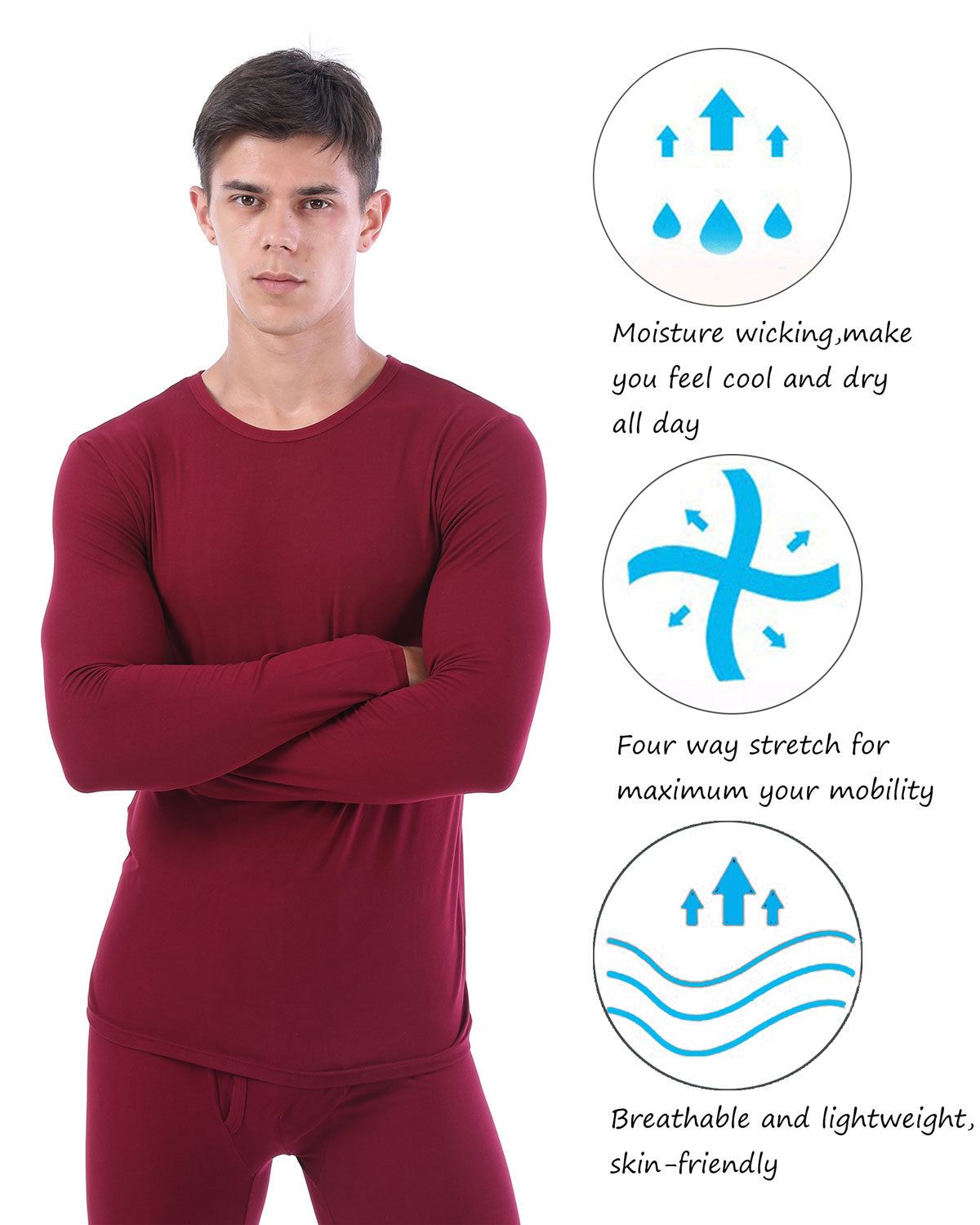 Men Traditional Long Johns Thermal Underwear Top Male Ultra Soft Fleece Tee Cold Weather LANBAOSI