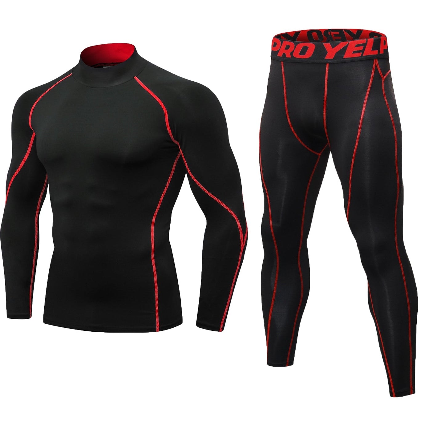 Men Workout Set Compression Shirt and Pants Male Sports Tight Base Layer Suit LANBAOSI