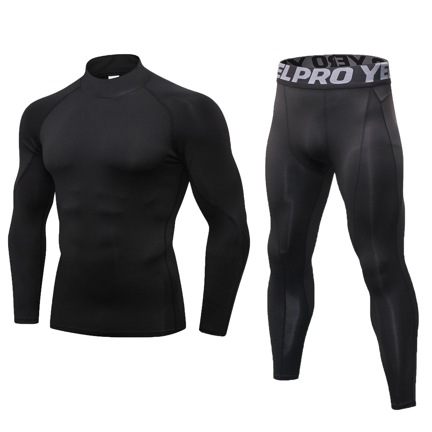 Men Workout Set Compression Shirt and Pants Male Sports Tight Base Layer Suit LANBAOSI