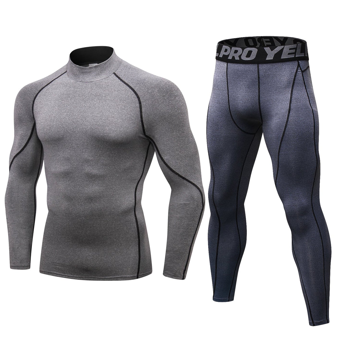 Men Workout Set Compression Shirt and Pants Male Sports Tight Base Layer Suit LANBAOSI