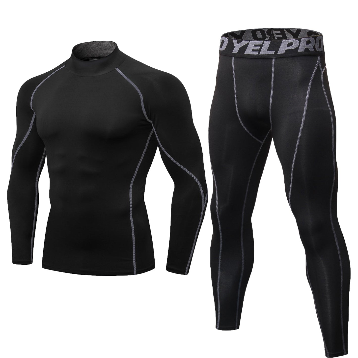 Men Workout Set Compression Shirt and Pants Male Sports Tight Base Layer Suit LANBAOSI