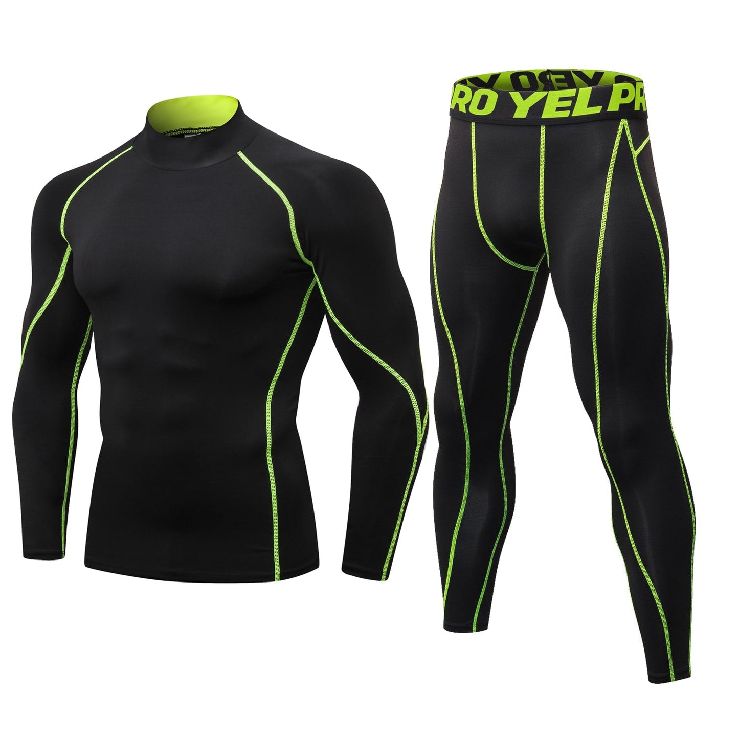 Men Workout Set Compression Shirt and Pants Male Sports Tight Base Layer Suit LANBAOSI