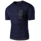 Men's Color Block Short Sleeve Crew Neck T-Shirt with Chest Pockets LANBAOSI