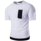 Men's Color Block Short Sleeve Crew Neck T-Shirt with Chest Pockets LANBAOSI