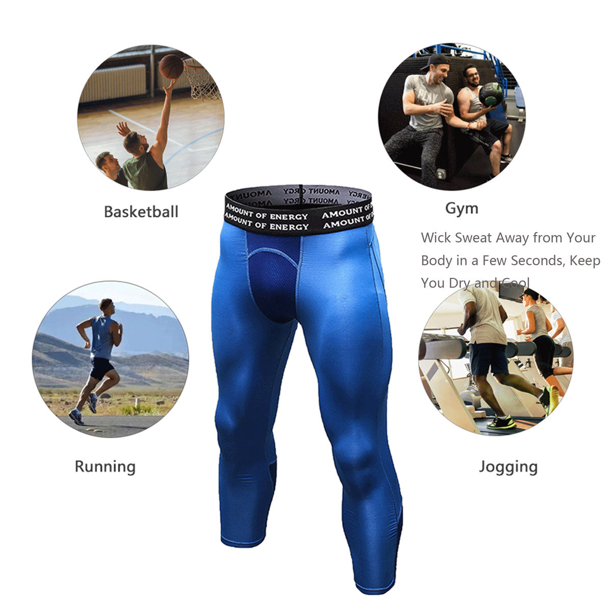 Men's Compression Baselayer 3/4 Capri Tights Gym Cool Dry Leggings LANBAOSI