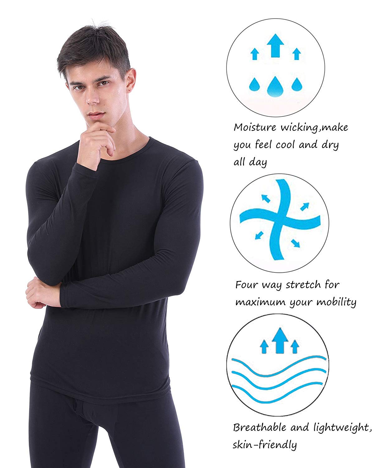 Men's Fleece Lined Compression Baselayer Thermal Long Sleeve Shirt LANBAOSI