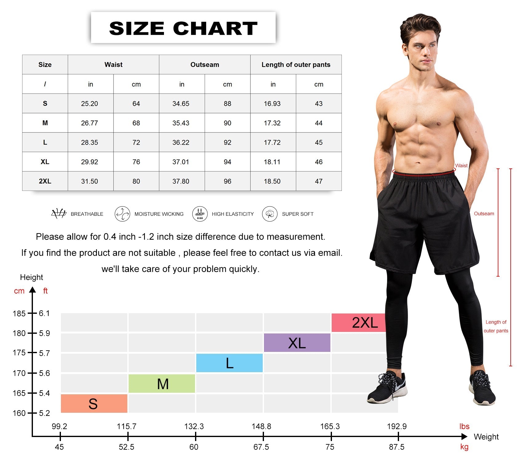 Mens 2 in 1 Compression Pants Running leggings Workout Shorts with Pockets LANBAOSI