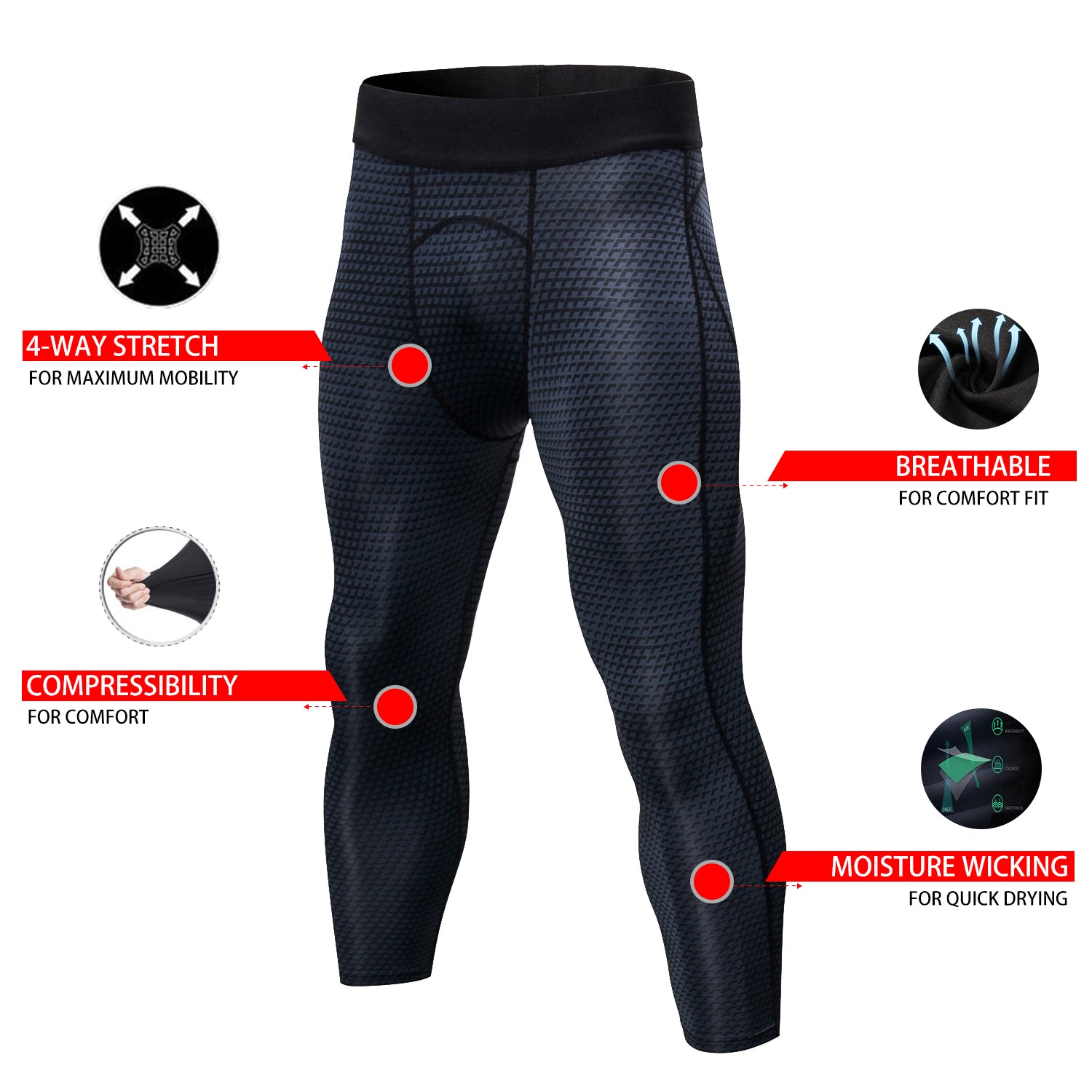 Mens 3/4 Cool Dry Compression Pants Running 3D Snake Skin Printed Tights Gym Leggings LANBAOSI