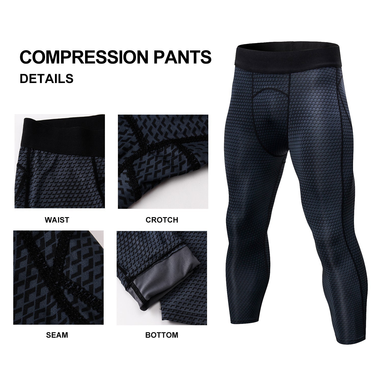 Mens 3/4 Cool Dry Compression Pants Running 3D Snake Skin Printed Tights Gym Leggings LANBAOSI