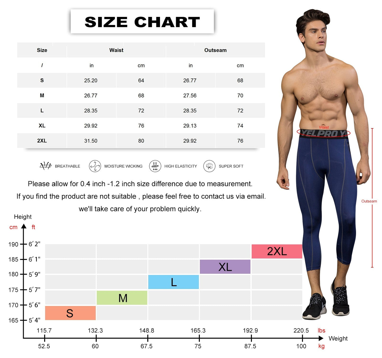Mens 3/4 Quick Dry Compression Pants Athletic Running Tights Leggings Workout Baselayer LANBAOSI