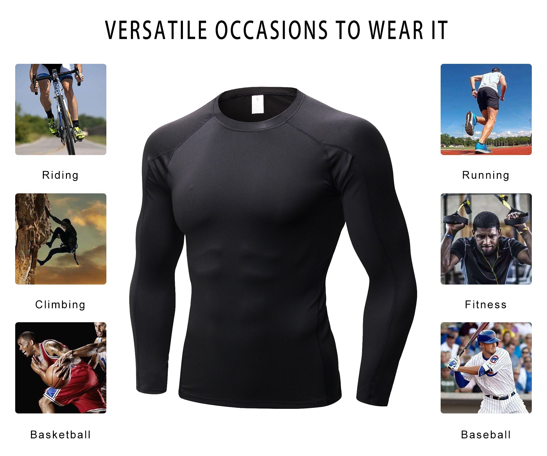 Mens Athletic Compression Shirts Running Long Sleeve T-shirt Sports Ba –  LANBAOSI