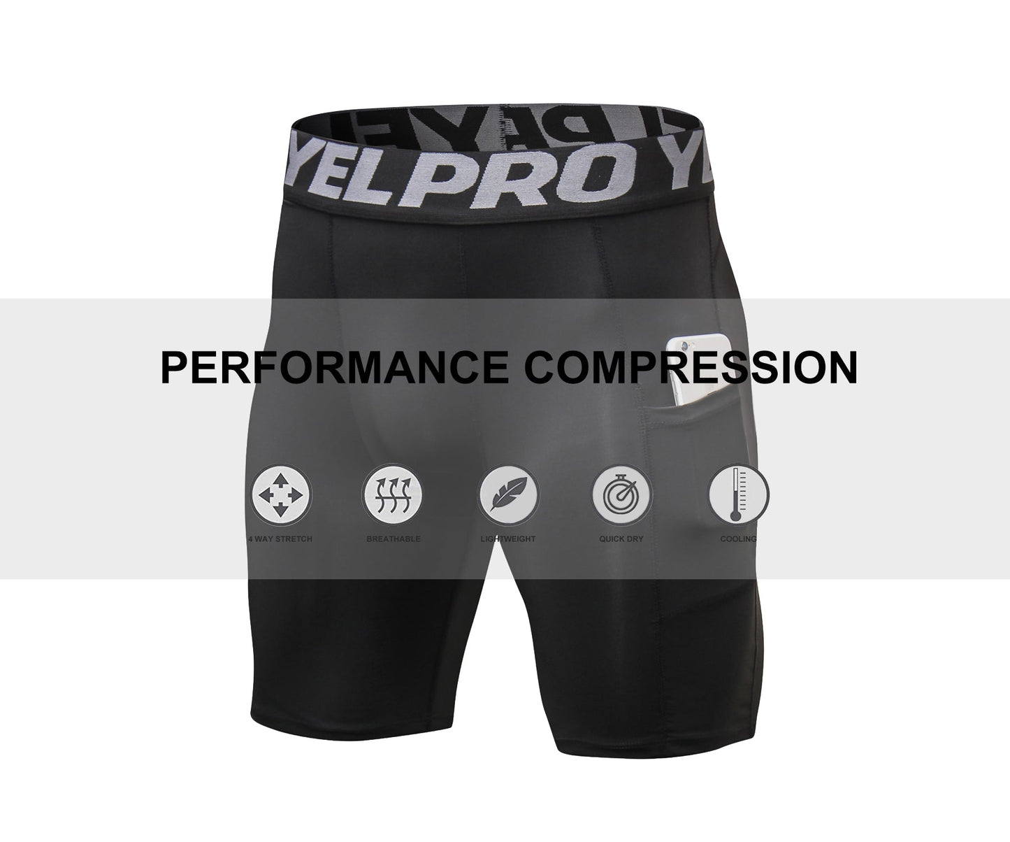 Mens Athletic Compression Shorts with Pocket Quick Dry Running Underwear LANBAOSI