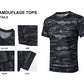 Mens Camouflage Short Sleeve Shirts Stretch Performance Comfort T-Shirt Running Base Layer LANBAOSI