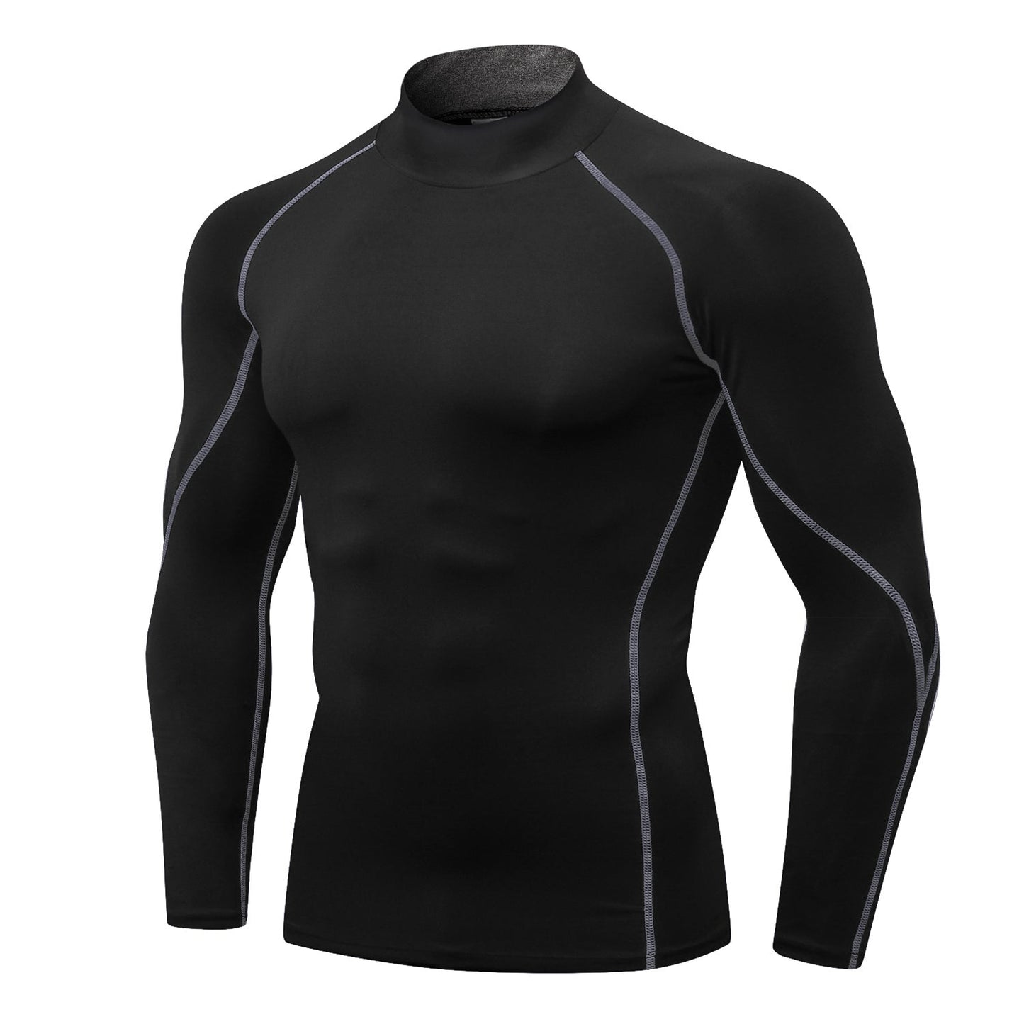 Mens Compression Long Sleeve Shirts Thermal Mock Neck Winter Pullover Running Under Baselayer Tops Workout UnderShirt LANBAOSI