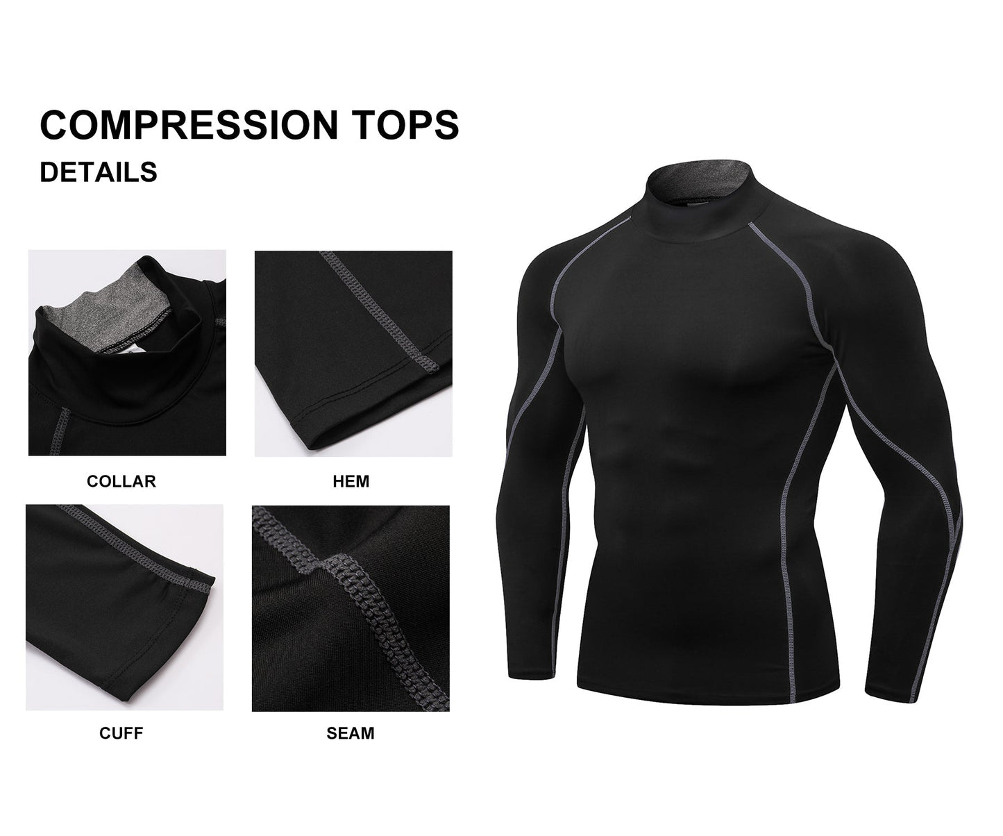 Mens Compression Long Sleeve Shirts Thermal Mock Neck Winter Pullover Running Under Baselayer Tops Workout UnderShirt LANBAOSI