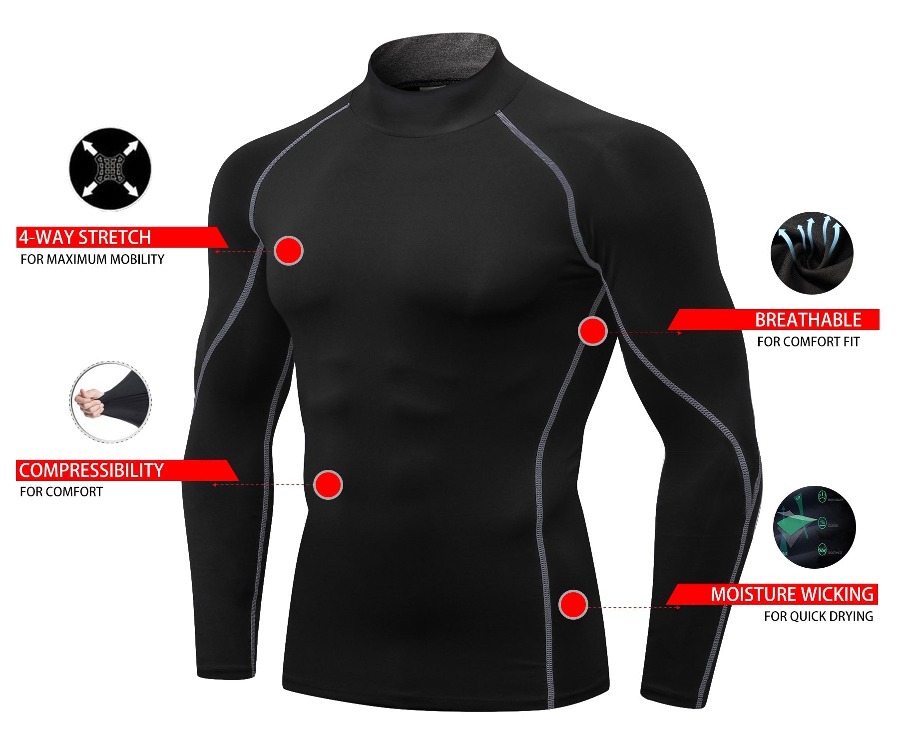 Mens Compression Long Sleeve Shirts Thermal Mock Neck Winter Pullover LANBAOSI