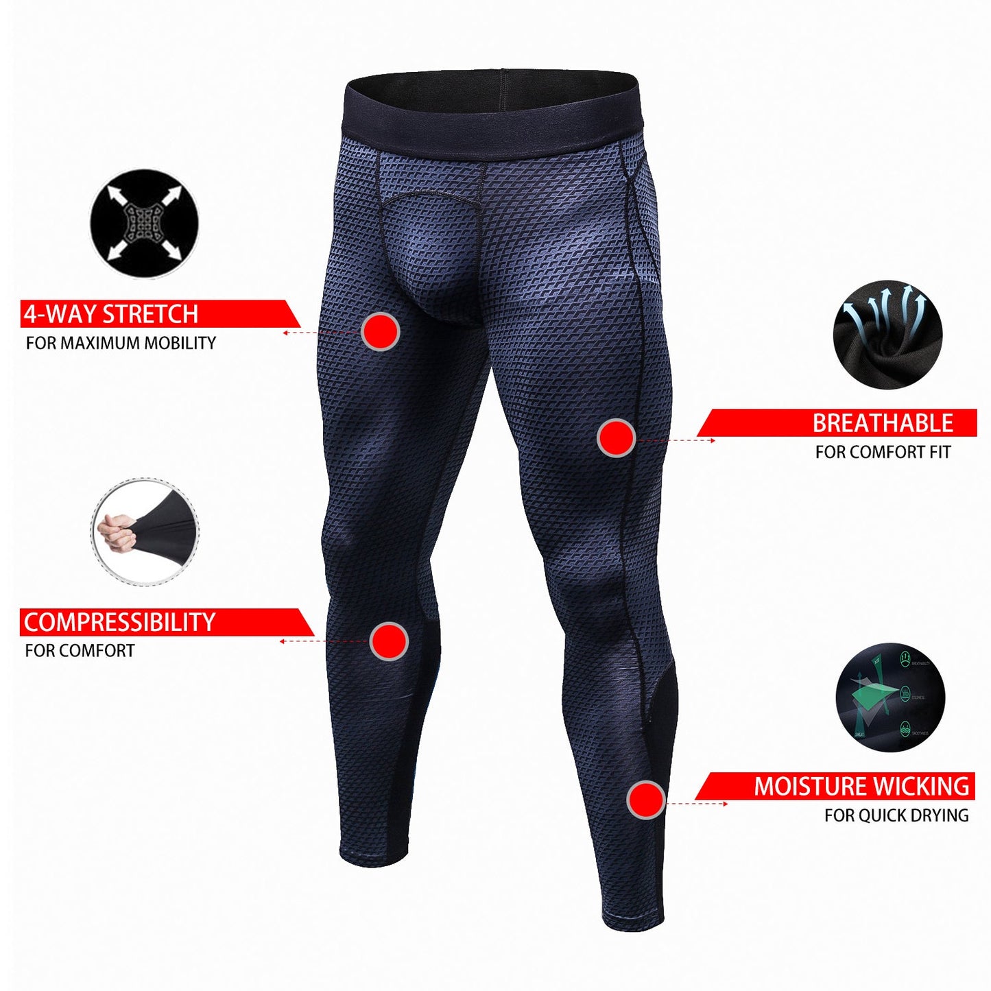 Mens Compression Pants 3D Snake Skin Printed Running Tights Quick Dry Performance Workout Leggings Yoga Gym Base Layer LANBAOSI