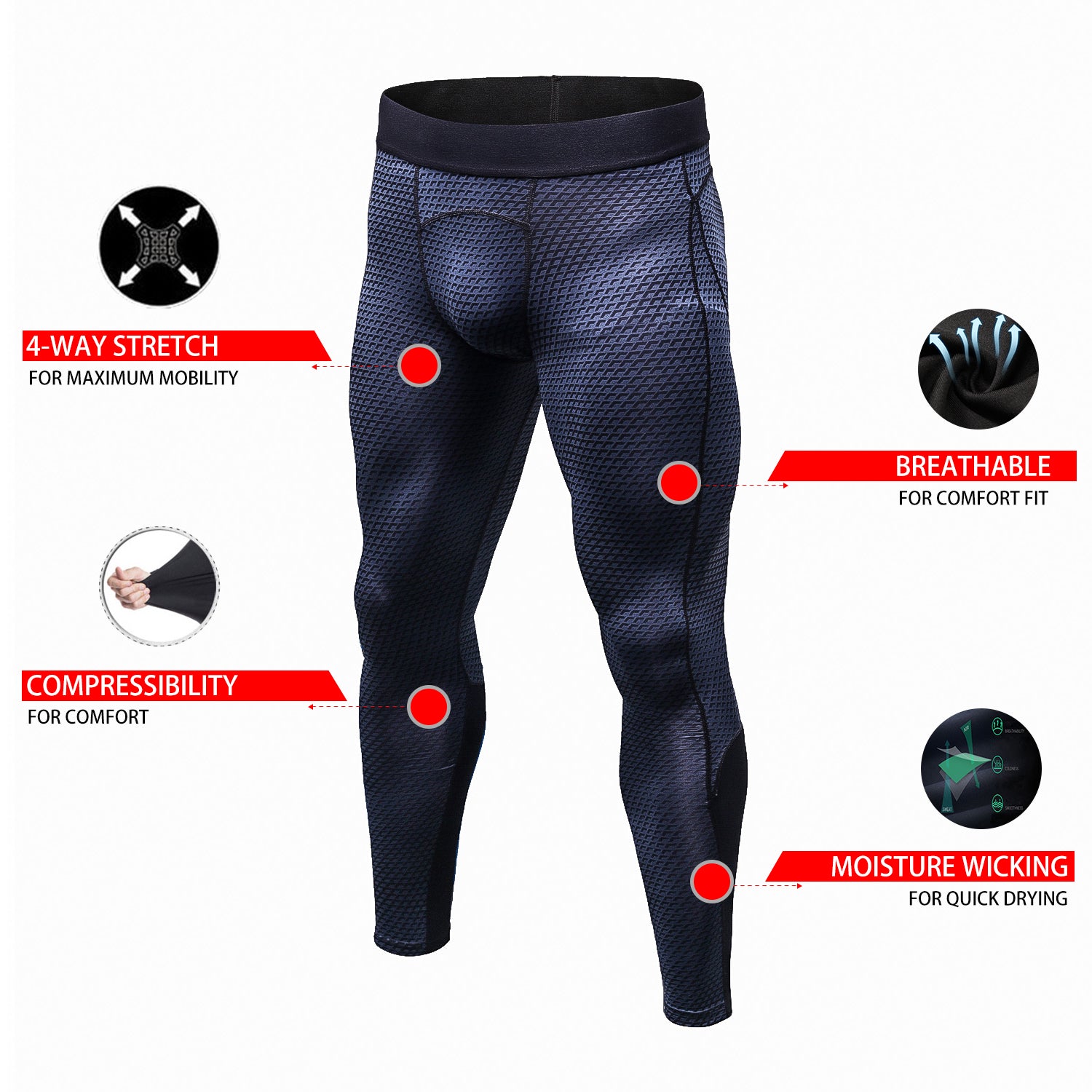 Elastic Leggings Men Compression Pants Printed Running Tights