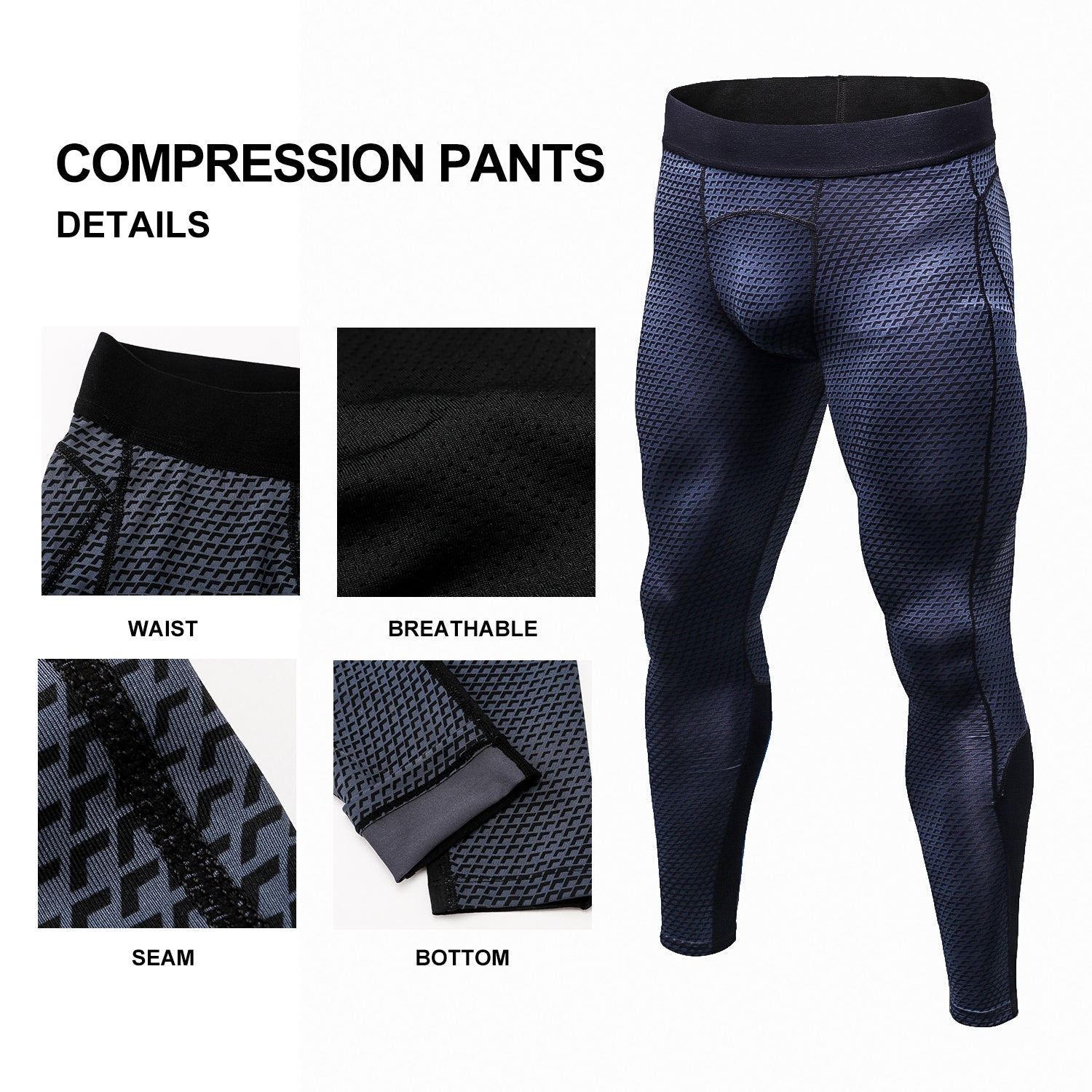 SS COLOR FISH Mens Basketball Leggings with Knee Pads 3/4 Compression Tights  Pants Sports Athletic Baselayer Black Large