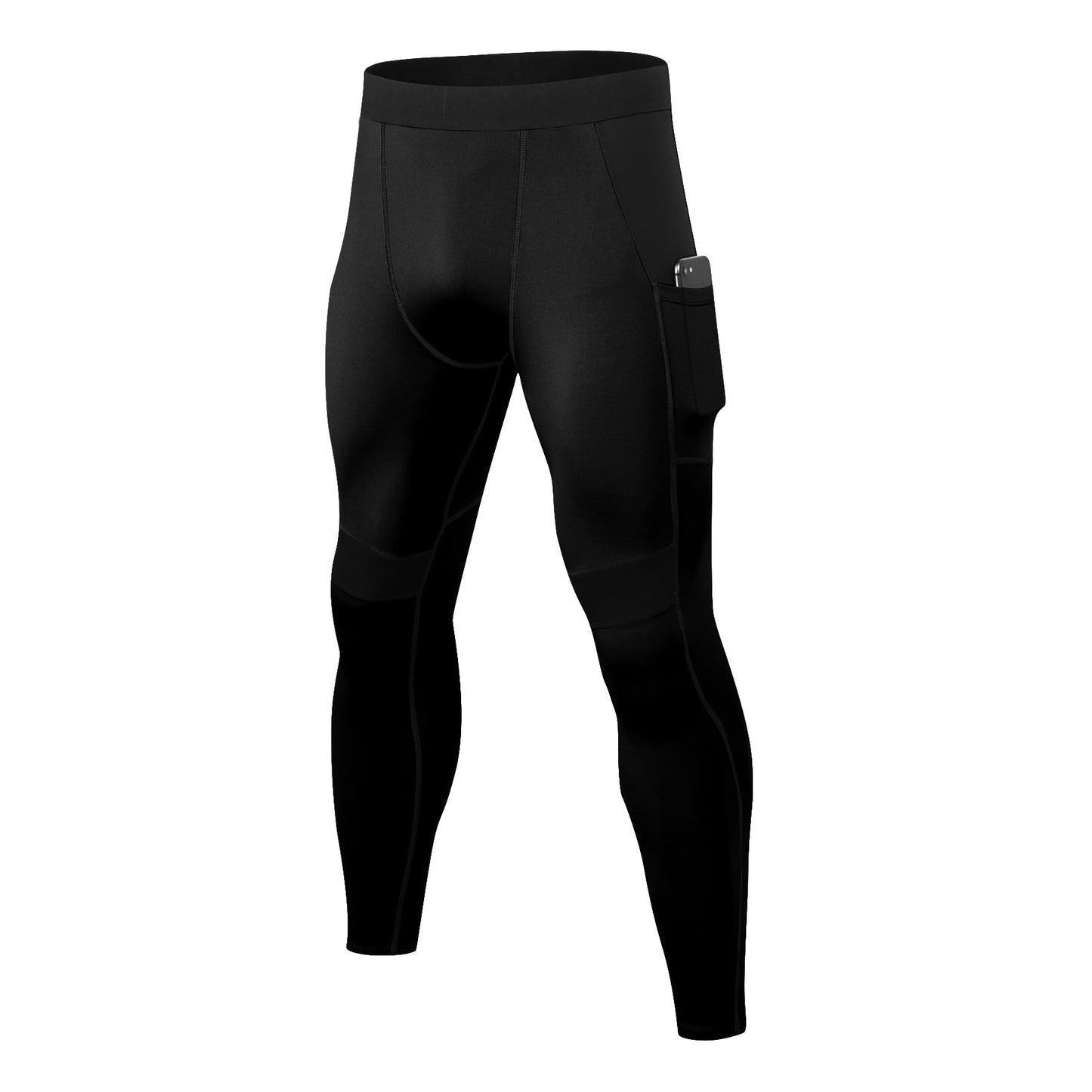 Mens Compression Pants Running Tights Workout Leggings Quick-Dry Baselayer Waist Elsatic Splice Underwear with Pocket LANBAOSI