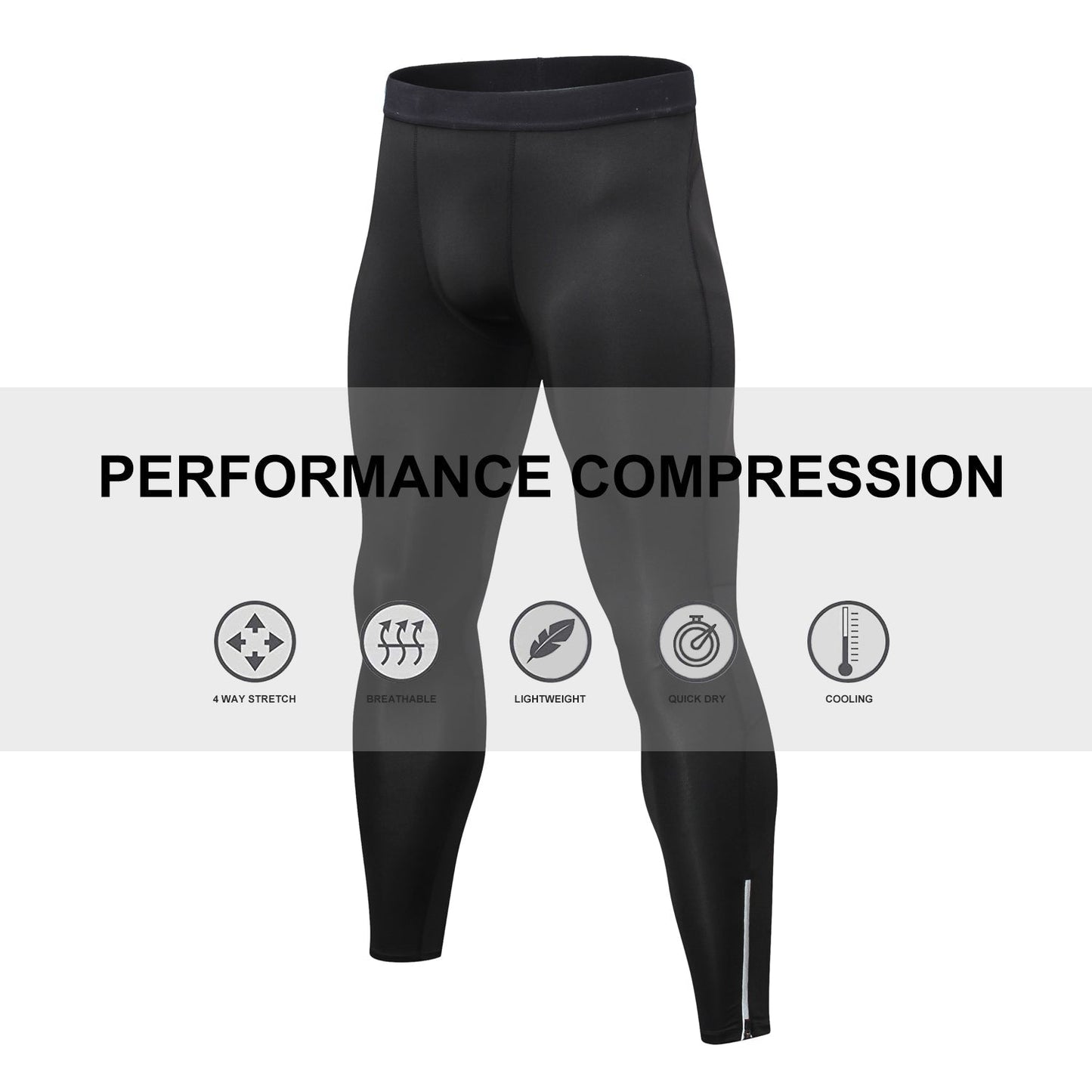 Mens Compression Pants Waist Elastic Ankle Zip Leggings Running Workout Sports Yoga Tights Athletic Activewear Baselayer LANBAOSI