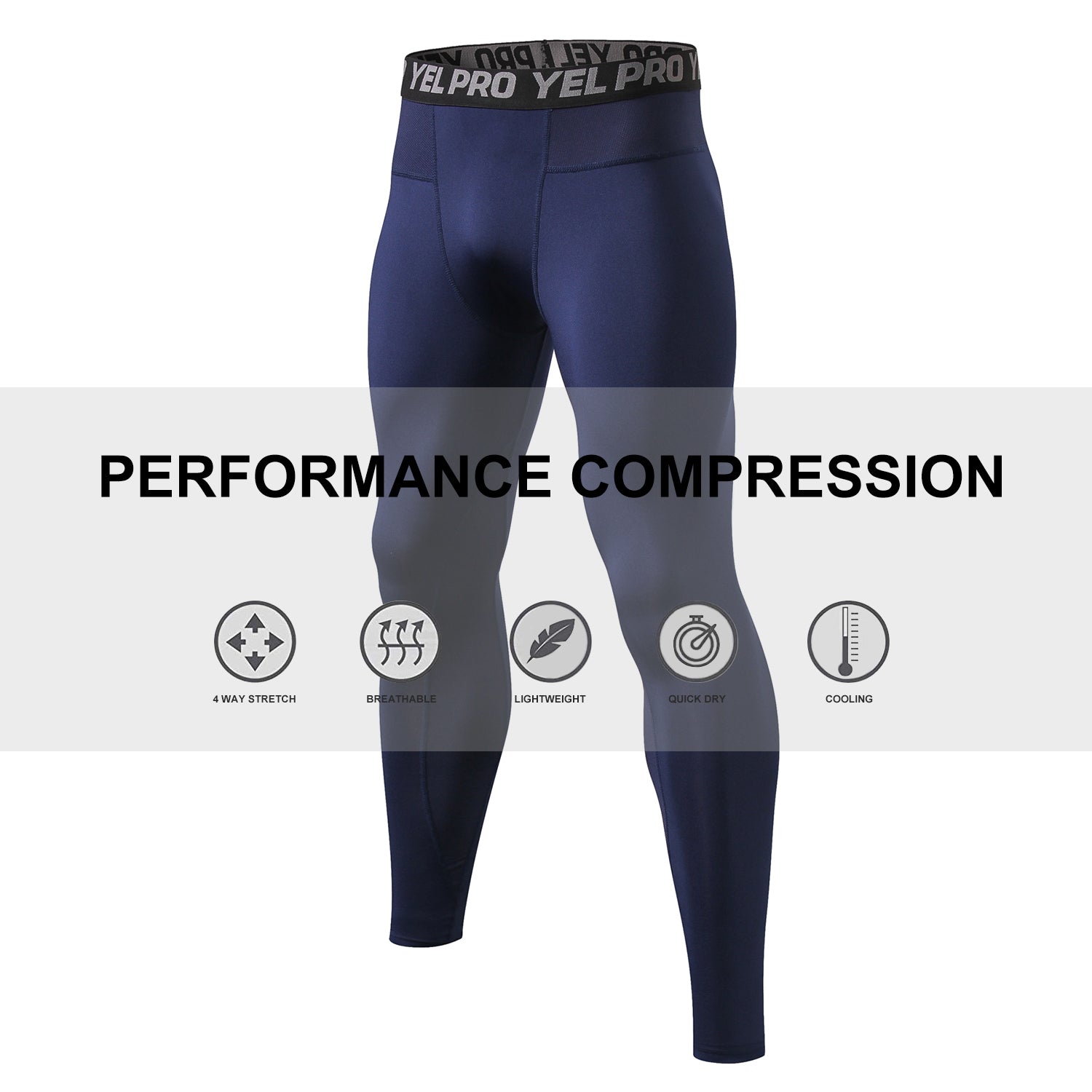 Mens Compression Pants Waist Elastic Running Workout Leggings Sports Yoga Tights Jogging Athletic Activewear Baselayer LANBAOSI