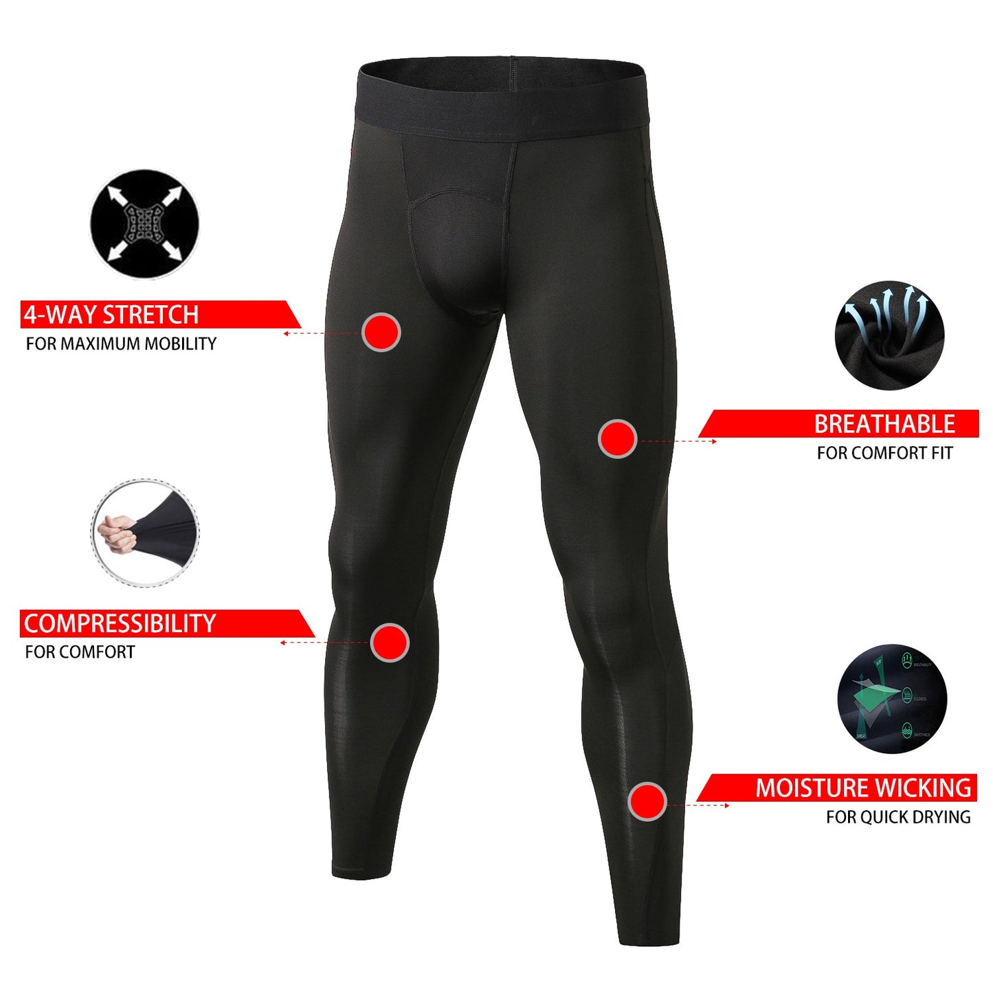 Mens Compression Pants Workout Leggings Mesh Running Tights Yoga Gym Baselayer LANBAOSI