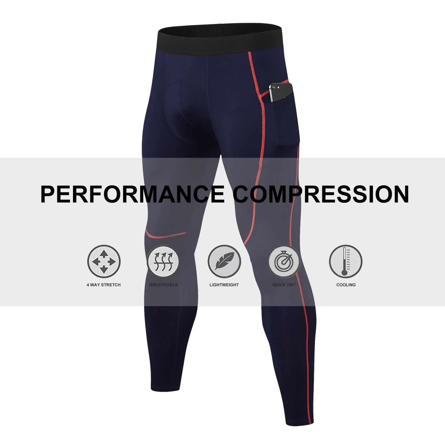 Mens Compression Pants with Pocket Cool Dry Baselayer Workout Running Gym Leggings Sports Athletic Active Yoga Tights LANBAOSI