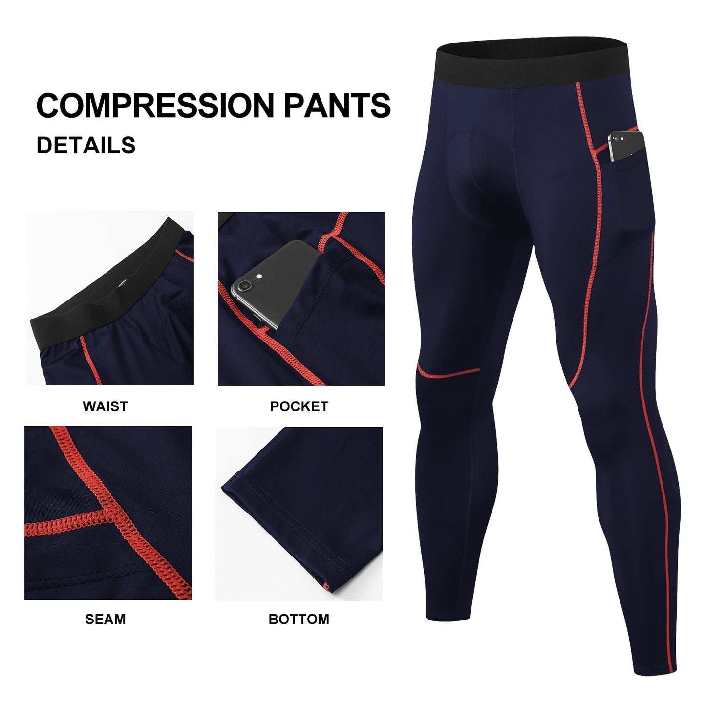 Mens Compression Pants with Pocket Cool Dry Baselayer Workout Running Gym Leggings Sports Athletic Active Yoga Tights LANBAOSI