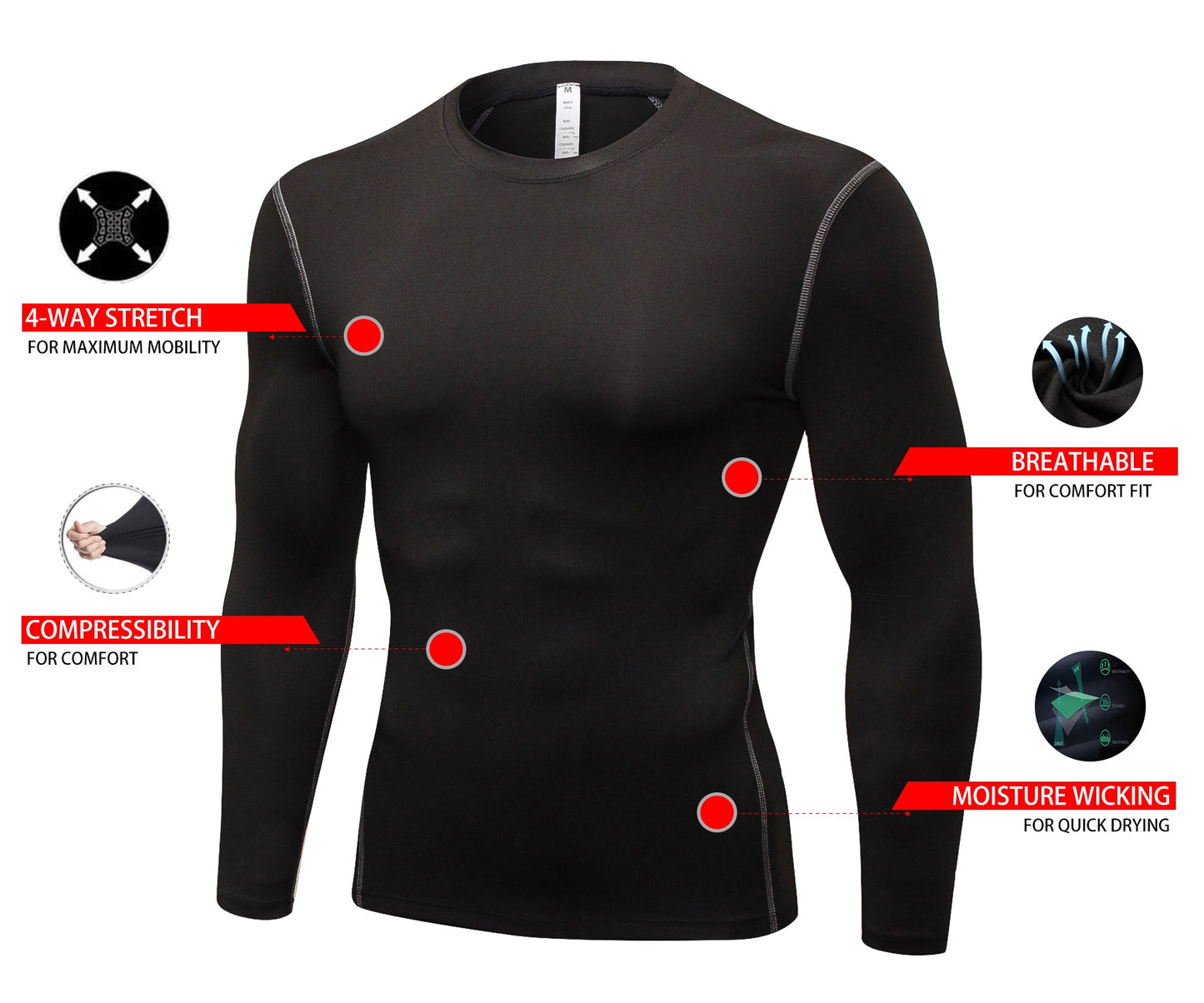 Mens Compression Shirts Quick Dry Running Long Sleeve T-Shirt Sports Athletic Top LANBAOSI