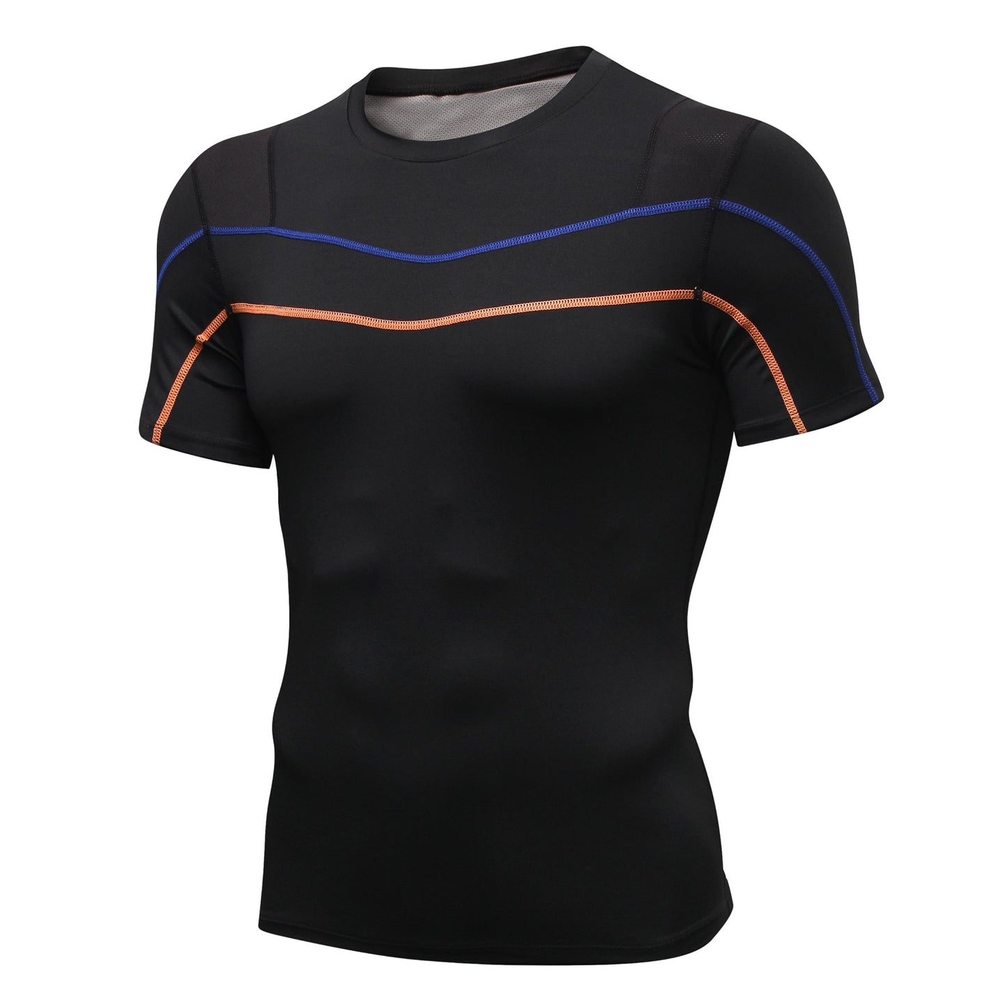Mens Compression Short Sleeve Shirts Sports Workout Athletic Active Baselayer Tops Splice Stretch Performance T-shirt LANBAOSI