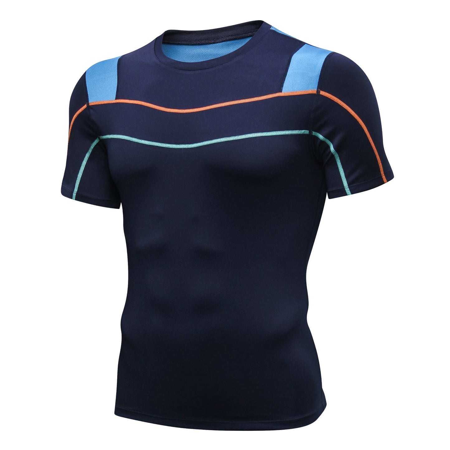 Mens Compression Short Sleeve Shirts Sports Workout Athletic Active Baselayer Tops Splice Stretch Performance T-shirt LANBAOSI