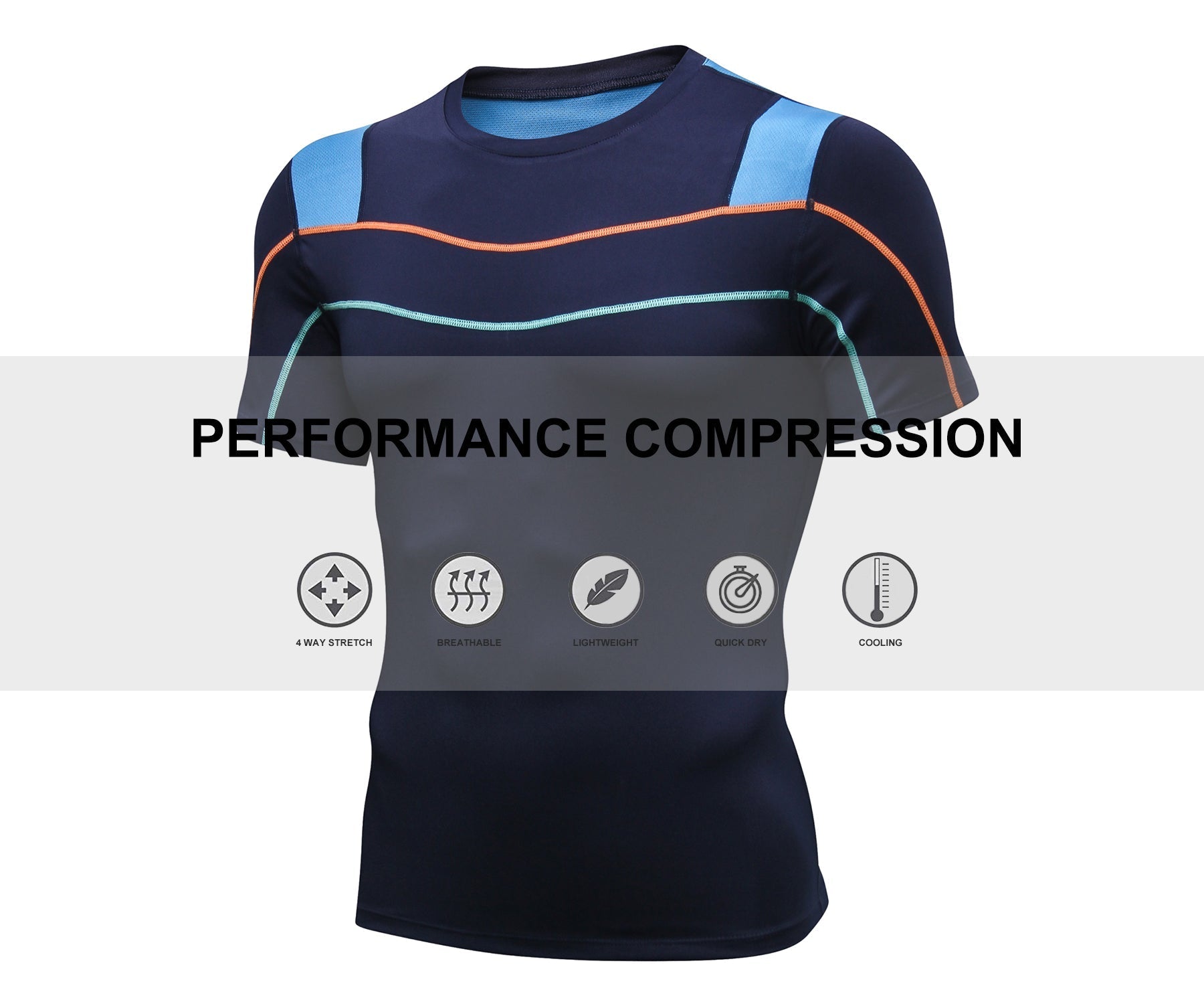 Mens Compression Short Sleeve Shirts Sports Workout Athletic Active Baselayer Tops Splice Stretch Performance T-shirt LANBAOSI