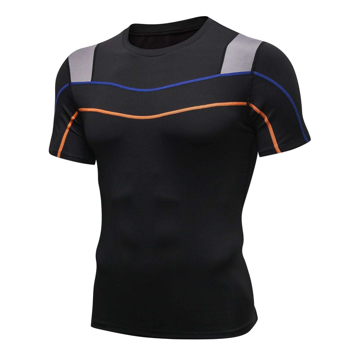 Mens Compression Short Sleeve Shirts Sports Workout Athletic Active Baselayer Tops Splice Stretch Performance T-shirt LANBAOSI