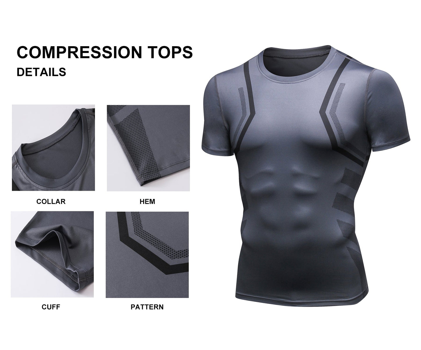 Mens Cool Dry Comrpession Short Sleeve Shirts Tummy Control Muscle Trainer Athletic Baselayer Sports Active T-Shirts LANBAOSI