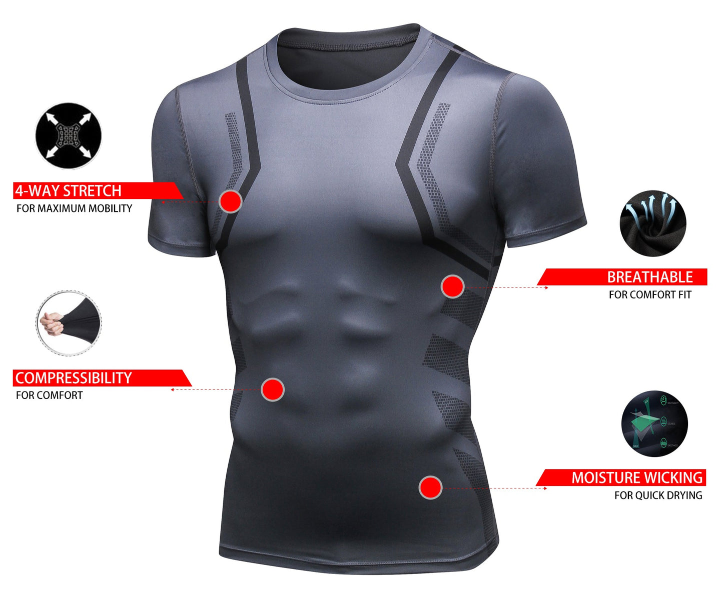 Mens Cool Dry Comrpession Short Sleeve Shirts Tummy Control Muscle Trainer Athletic Baselayer Sports Active T-Shirts LANBAOSI