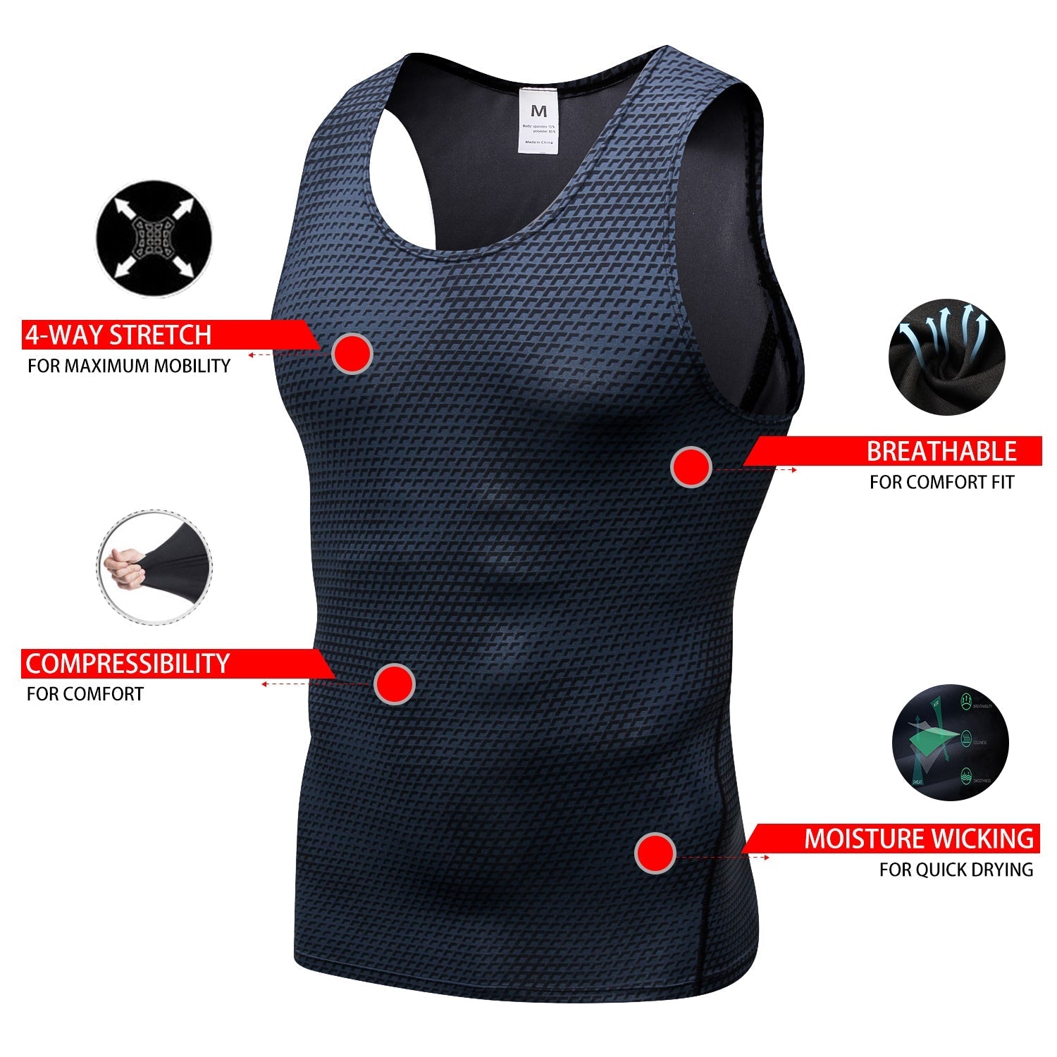 Mens Cool Dry Fit Compression Sleeveless Muscle Tank Tops Workout Base Layer LANBAOSI