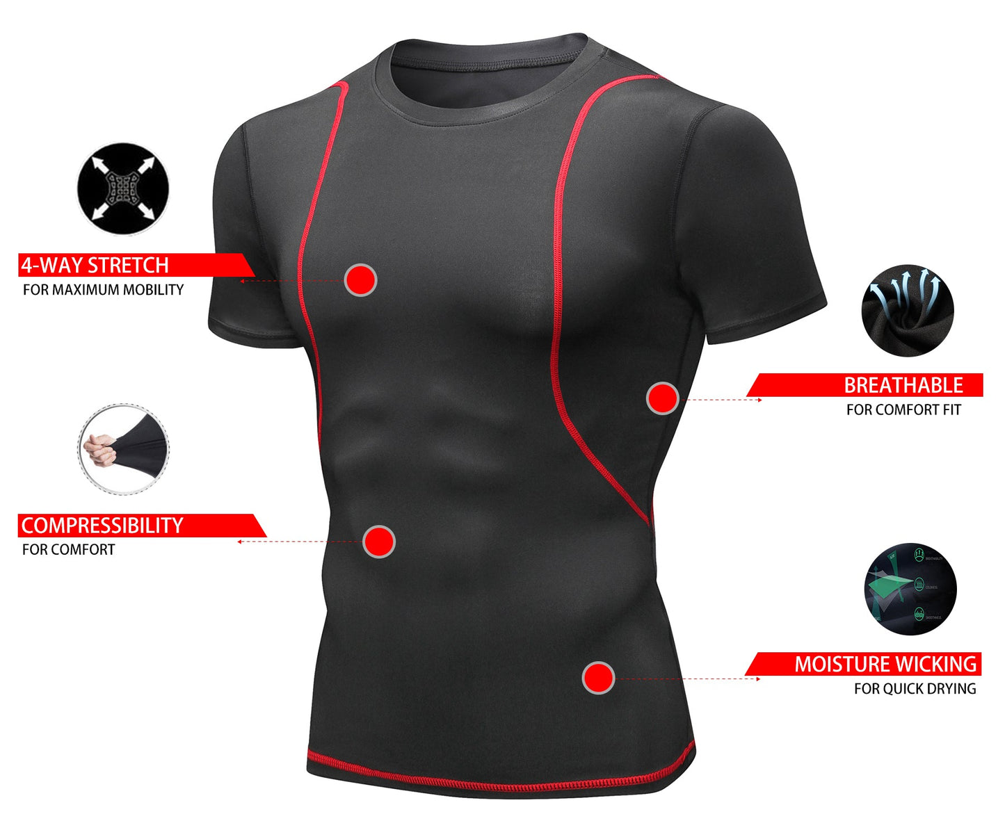 Mens Cool Dry Short Sleeve Shirt Compression T-shirt Sports Under Baselayer Tops Running Shirts Athletic Workout Shirt LANBAOSI