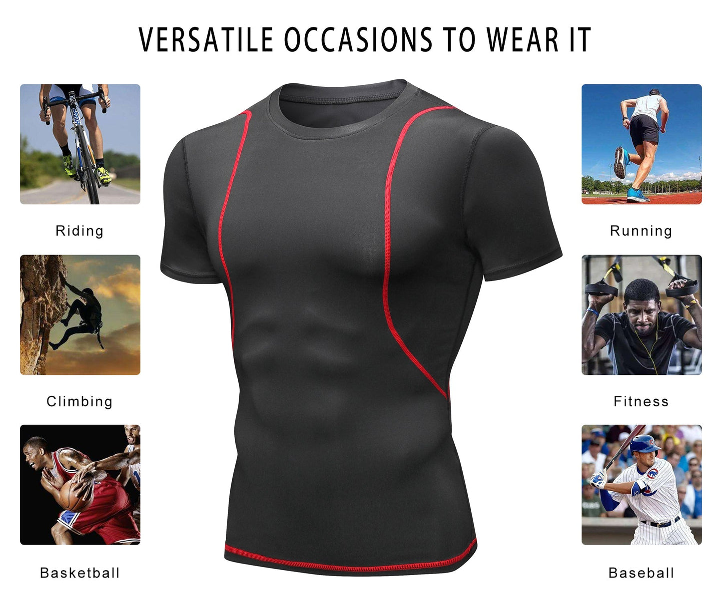 Mens Cool Dry Short Sleeve Shirt Compression T-shirt Sports Under Baselayer Tops Running Shirts Athletic Workout Shirt LANBAOSI