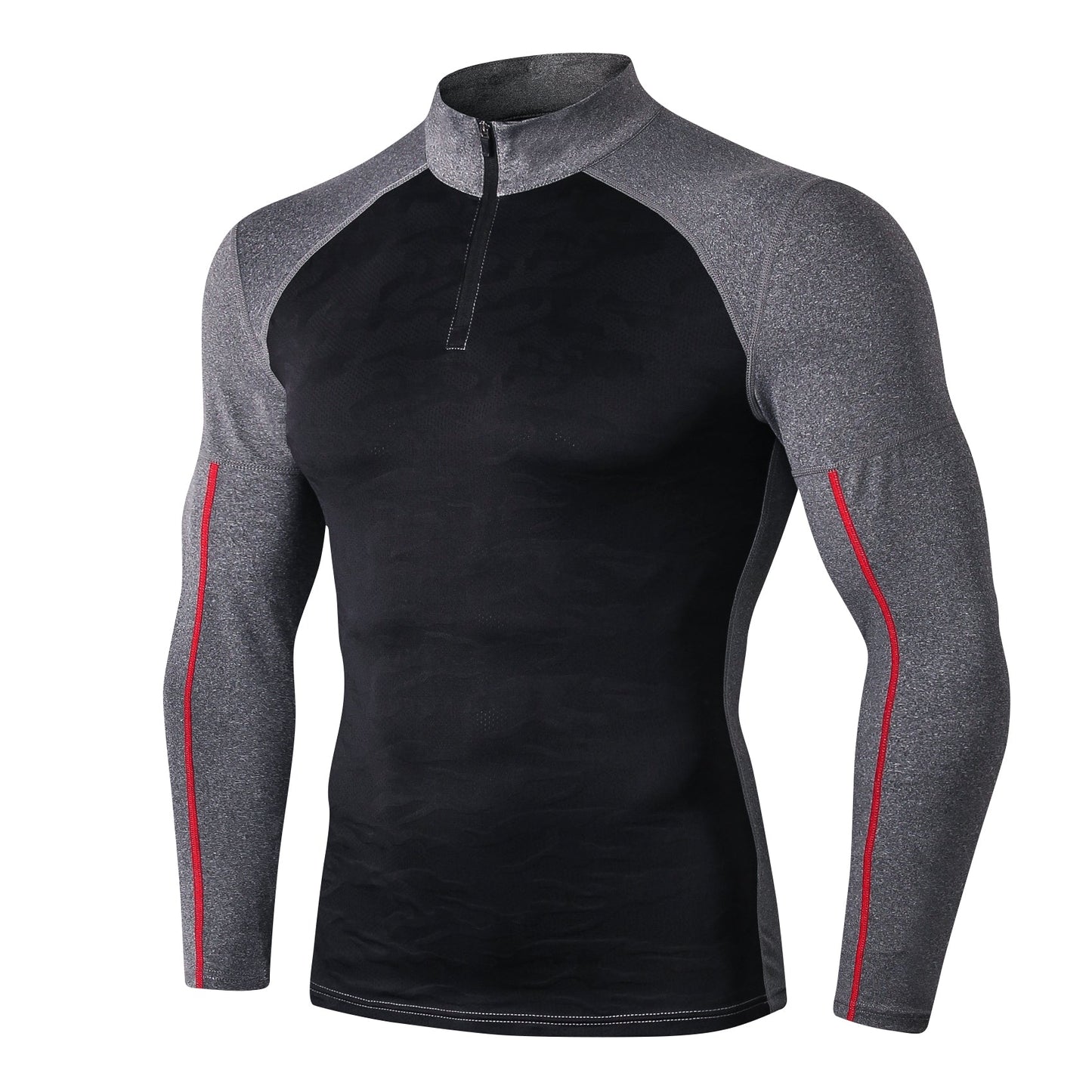 Mens Long Sleeve Compression Shirts Quarter Zip Pullover Workout Mock Neck Undershirt Running Gym Tops LANBAOSI