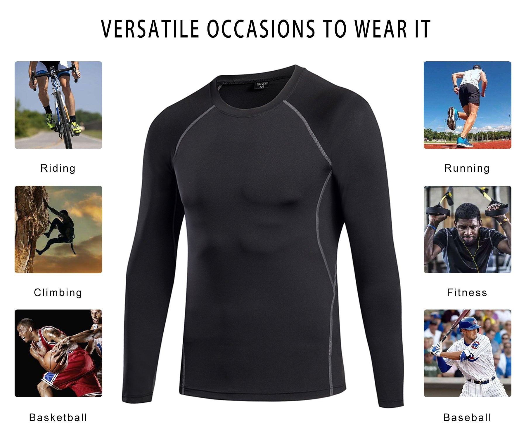 Mens Long Sleeve Compression Shirts Quick Dry Athletic Base Layer Sports Top LANBAOSI
