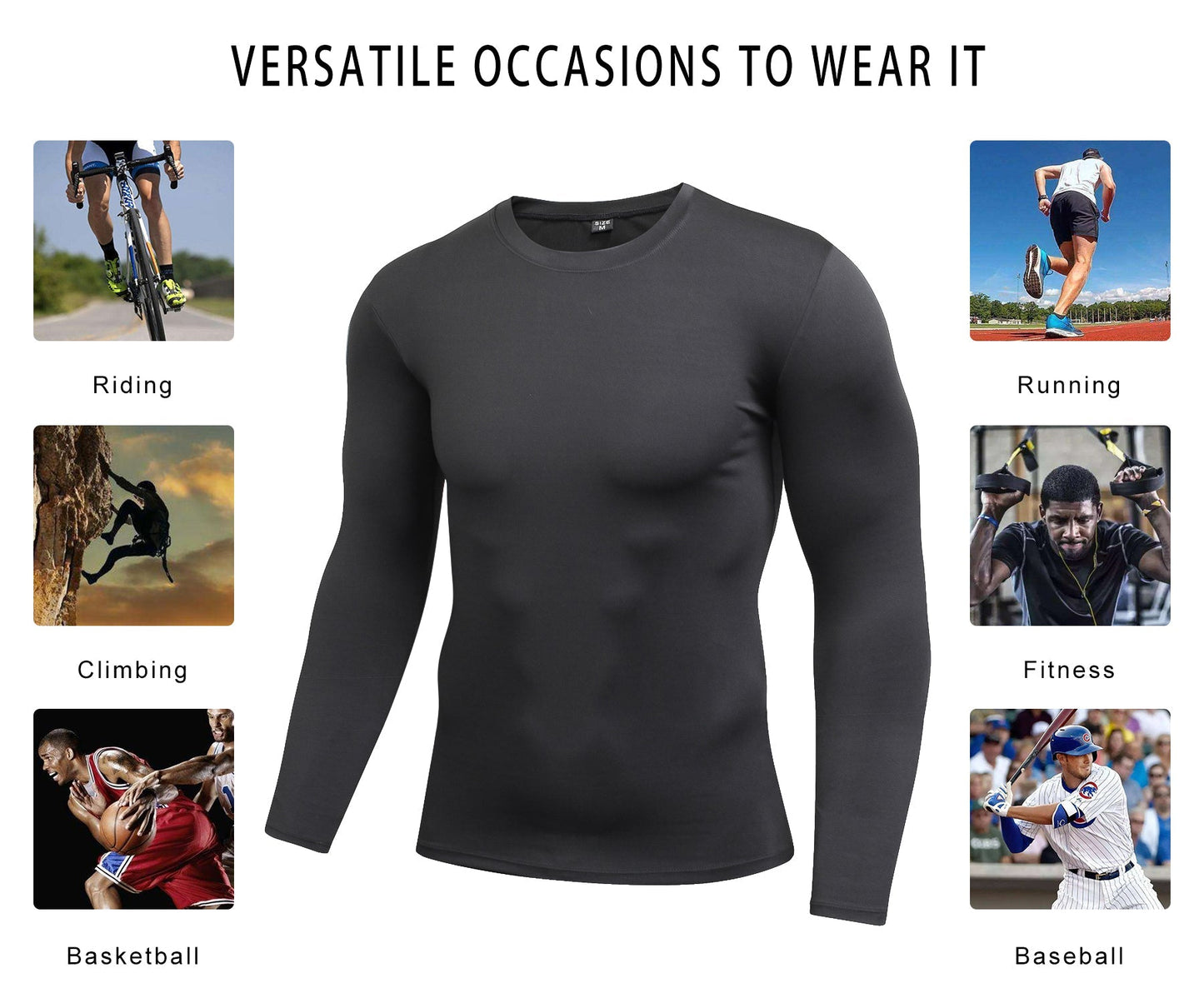 Mens Long Sleeve Quick Dry Compression Shirts Running Baselayer athletic Top LANBAOSI