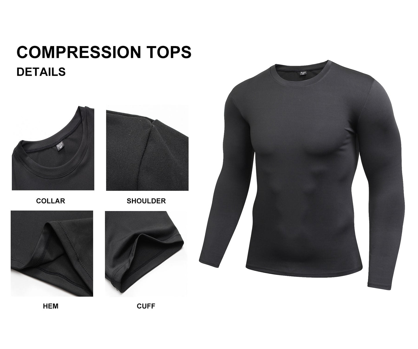 Mens Long Sleeve Quick Dry Compression Shirts Running Baselayer athletic Top LANBAOSI