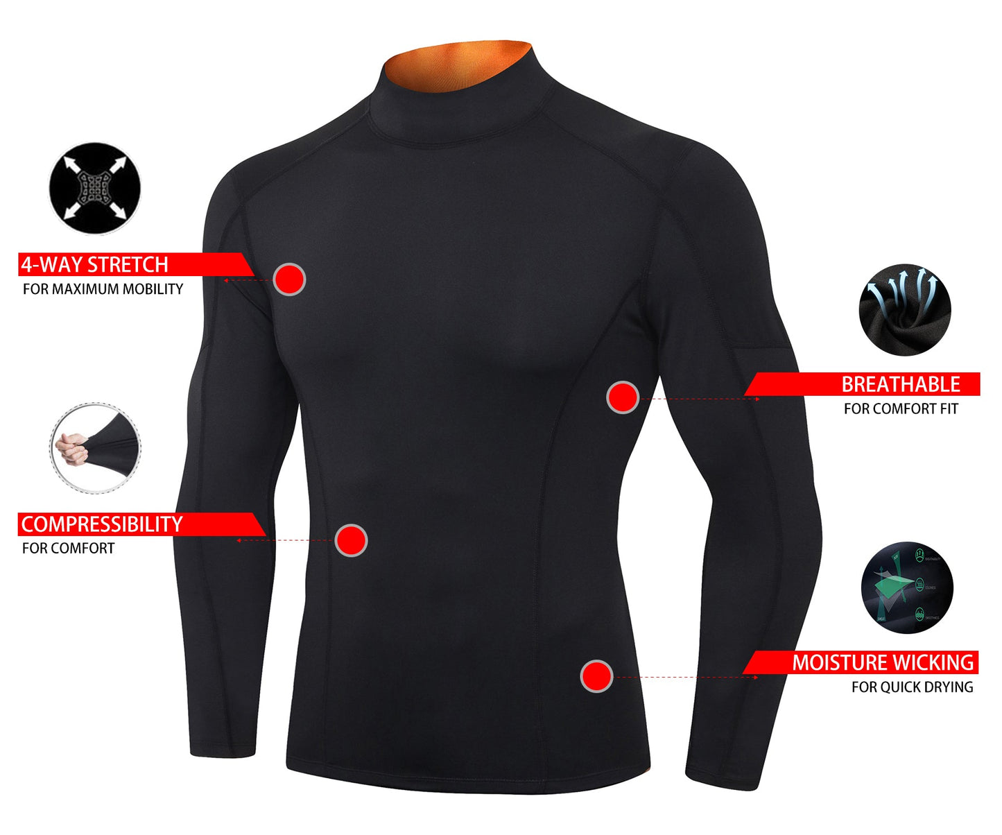 Mens Mock Turtleneck Compression Long Sleeve Shirts Football Undershirt Sports Base Layer LANBAOSI