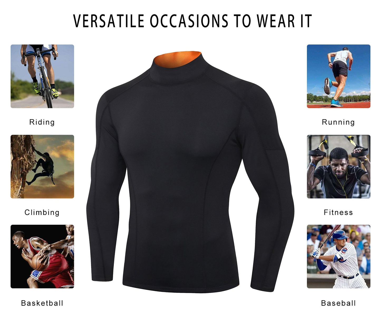 Mens Mock Turtleneck Compression Long Sleeve Shirts Football Undershirt Sports Base Layer LANBAOSI